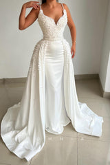 P1469 - A-Line Spaghetti Straps V-Neck Beads Evening Formal Dress with Train