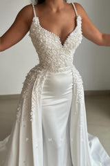 P1469 - A-Line Spaghetti Straps V-Neck Beads Evening Formal Dress with Train
