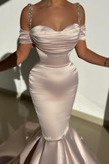P1473 - Mermaid Strapls Sweetheart Pleats Cap Sleeves Long Evening Formal Dress