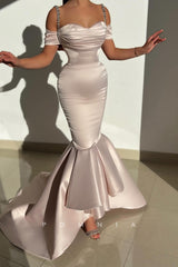 P1473 - Mermaid Strapls Sweetheart Pleats Cap Sleeves Long Evening Formal Dress