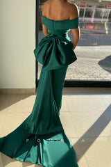 P1475 - Off-Shoulder Cap Sleeves Straight Long Evening Formal Dress with Bow-Knots