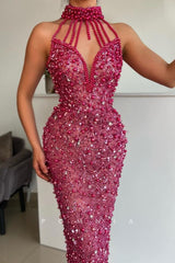 P1483 - Stunning High Neck Beading Sleeveless V-Neck Evening Formal Dress
