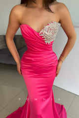 P1488 - Off-Shoulder Beads Pleats Mermaid Sleeveless Long Prom Evening Formal Dress
