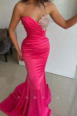 P1488 - Off-Shoulder Beads Pleats Mermaid Sleeveless Long Prom Evening Formal Dress