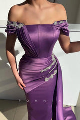 P1490 - Strapless Square Cap Sleeves Beaded Pleats Long Evening Formal Dress