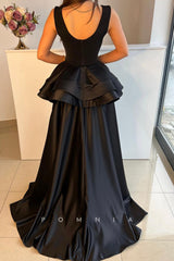 P1491 - Chic&Modern A-Line Ruched Sleeveless Satin Long Evening Formal Dress with Train