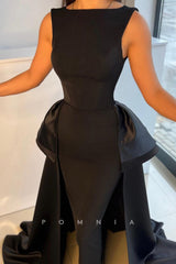 P1491 - Chic&Modern A-Line Ruched Sleeveless Satin Long Evening Formal Dress with Train