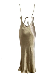 Shiny Cream Crystal Satin High Quality Spaghetti Straps Mermaid Prom Dress P1493
