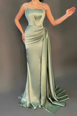P1497 - Sheath/Column Straps Square Beads Pleats Straight Long Prom Evening Formal Dress