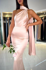 P1508 - Chic&Modern One Shoulder Mermaid Sleeveless Long Party Prom Evening Dress