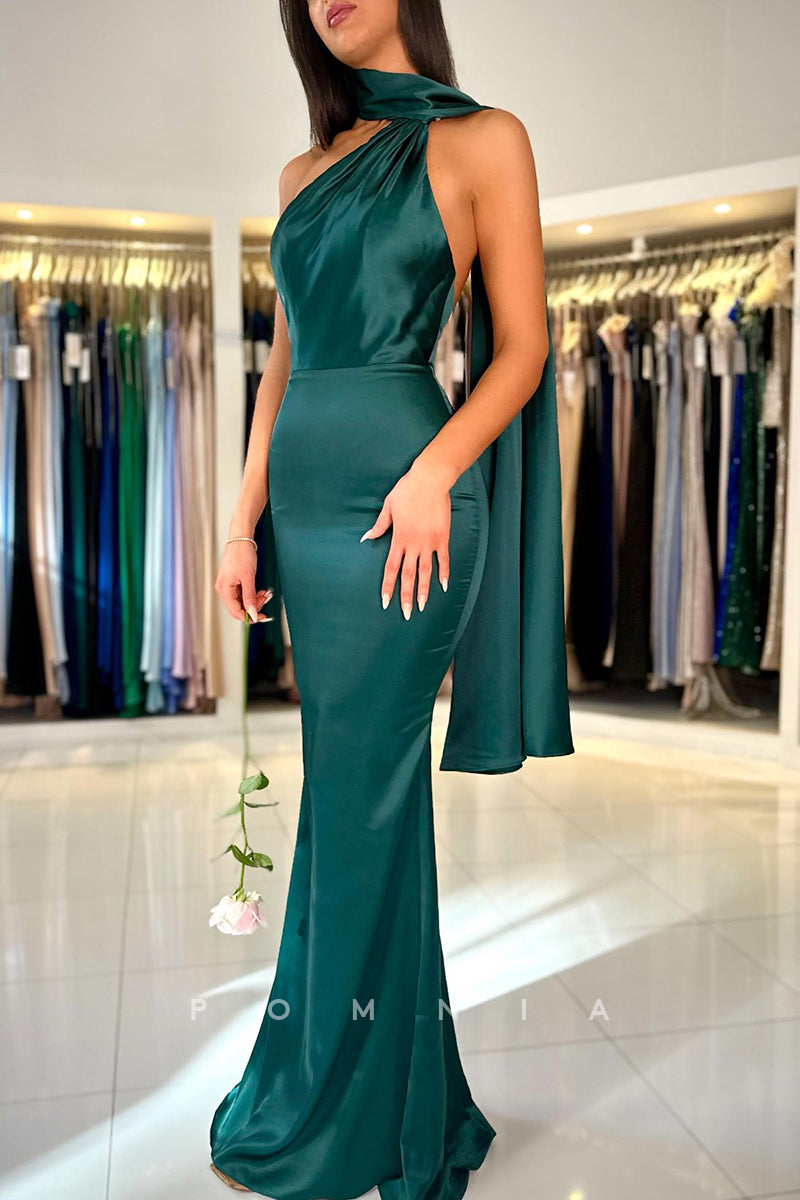P1508 - Chic&Modern One Shoulder Mermaid Sleeveless Long Party Prom Evening Dress