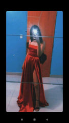 A line Straps Red Long Prom Dress With Slit P1519
