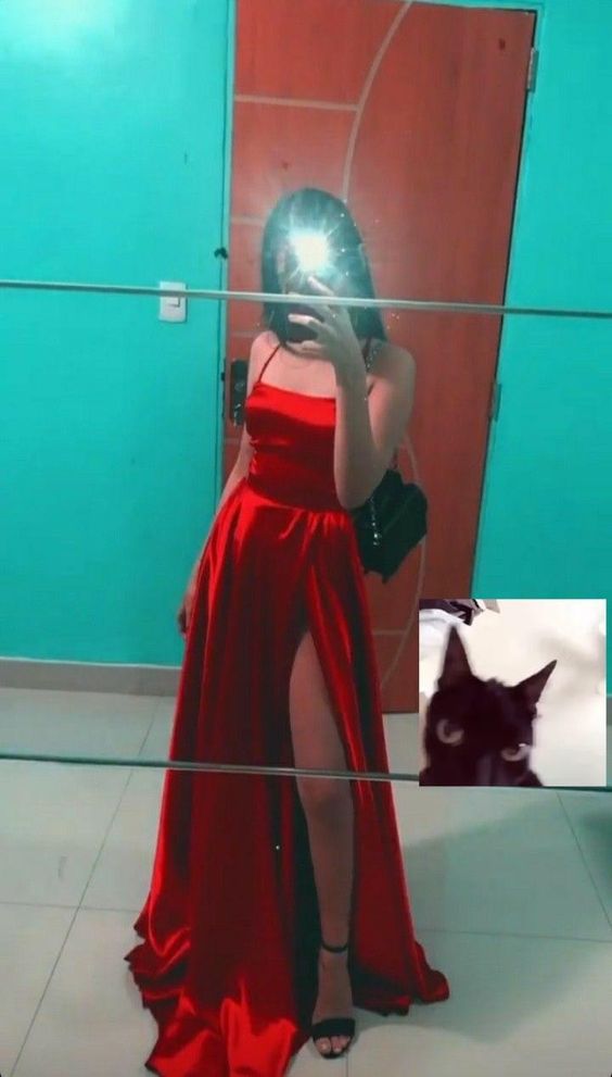 A line Straps Red Long Prom Dress With Slit P1519
