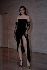 Sexy Sheath Strapless Long Black Prom Dress P1537