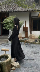 Vintage A line Long Sleeves Black Prom Dress P1547