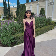 Simple A line Straps Long Grape Prom Dress P1557