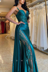P1567 - Sheath Straps Deep V-Neck Hollow Appliques Pleats Prom Evening Formal Dress