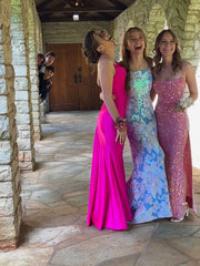 Sexy Mermaid Long Pink Sequin Prom Dress Party Dresses P1586