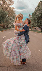 Sexy A line Long Floral Prom Dress Party Dresses P1589