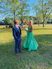 Simple A line Halter Long Green Prom Dress Party Dresses P1596