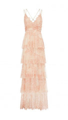 Sexy Sheath Lace Pink Prom Dress Ruffles Party Dresses P1610