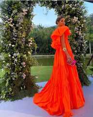 Sexy A line V neckline Organge Prom Dress Long Party Dresses P1611