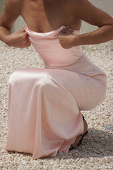 Sexy Sheath Sweetheart Satin Pink Long Prom Dress P1616