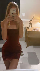 Sheath Burgundy Strapless 18th Birthday Dresses Short Birthday Outfits P1630