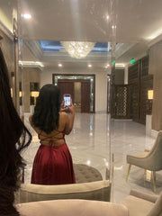Sexy A line Straps Wine Red Slit Long Prom Dress P1635