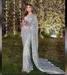 Sparkly Mermaid One Shoulder Light Gray Sequin Long Prom Dress P1643