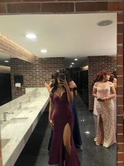 Sexy Mermaid Off The Shoulder Grape Slit Long Prom Dress P1645