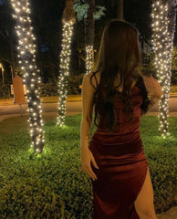Sexy Mermaid Straps Burgundy Slit Long Prom Dress P1647