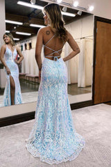 P1654 - Plunging V-Neck Appliques High Split Sleeveless Mermaid Prom Evening Gown
