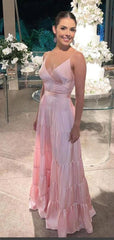Simple A line Straps Light Pink Long Prom Dress P1659