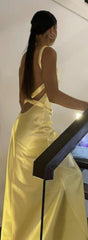 Simple Mermaid Straps Yellow Backless Long Prom Dress P1669