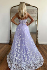 P1671 - A-Line Strapless Sweetheart Lace Appliques Sleevelss Long Prom Evening Dress