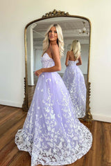 P1671 - A-Line Strapless Sweetheart Lace Appliques Sleevelss Long Prom Evening Dress