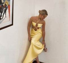 Sexy Mermaid Halter Yellow Prom Dress P1674