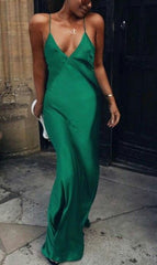 Sexy A Line Straps Dark Green Floor Length Prom Dress P1687