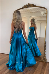 P1712 - A-ine Strapless Side Split Pleated Sleeveless Glitter Long Party Prom Evening Dress