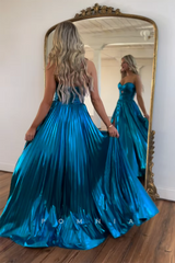 P1712 - A-ine Strapless Side Split Pleated Sleeveless Glitter Long Party Prom Evening Dress