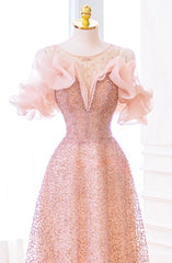 Luxurious A Line Off The Shoulder Pink Tulle Long Prom Dress P1719