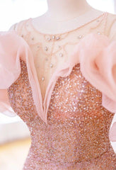 Luxurious A Line Off The Shoulder Pink Tulle Long Prom Dress P1719