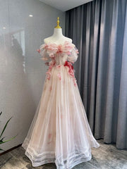 Ball Gown Champagne Tulle Floral Prom Dress P1726