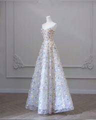 Elegant A line Strapless Floral Long Prom Dress P1735