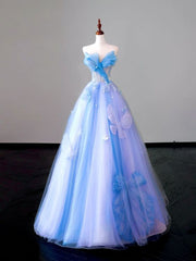 Fairy A line Strapless Tulle Long Prom Dress P1737