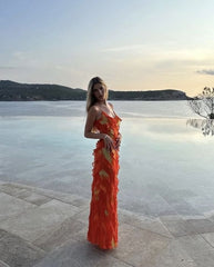 Sexy Sheath Straps Chiffon Long Tiered Slit Prom Dress P1752