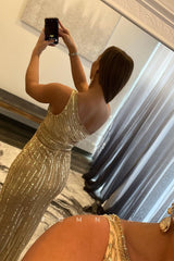 P1761 - One Shoulder Sequins Sleeveless Side Split Mermaid Long Prom Evening Dress