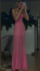 Simple Sheath Strapless Pink Long Prom Dresses P1794