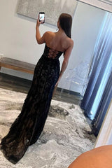 P1804 - Off Shoulder V-Neck Lace Appliques Mermaid Long Evening Prom Dress with Split